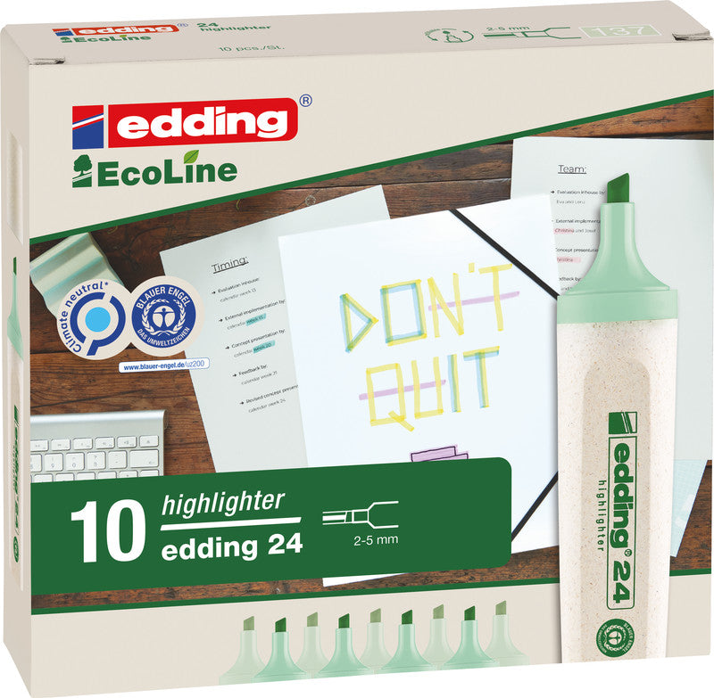 Edding 24 EcoLine Textmarker Pastellgrün – Keilspitze, 2–5 mm, nachfüllbar, Blauer Engel