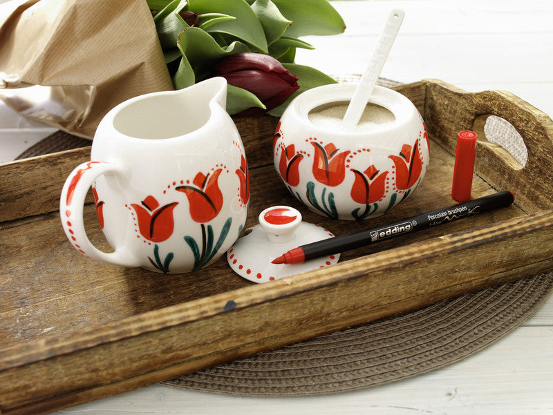 Edding Porzellan-Pinselstifte für Porzellan, Keramik und ofenfestes Glas – sortiert, 6er Set