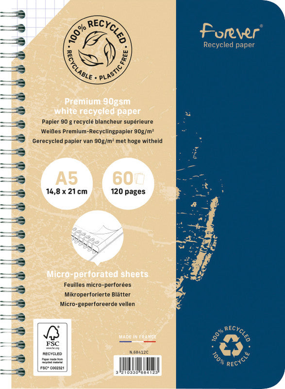 Clairefontaine Spiralheft A5, kariert, Spiralbindung, 60 Blatt, perforiert, 90 g/m² – sortiert