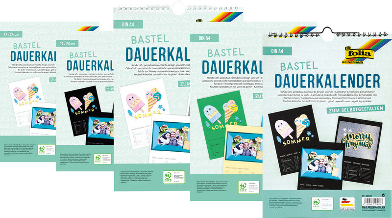 Folia Bastel-Dauerkalender immerwährend – 17 × 24 cm – d/f/gb – mit Tagesfeldern, mit Aufhänger