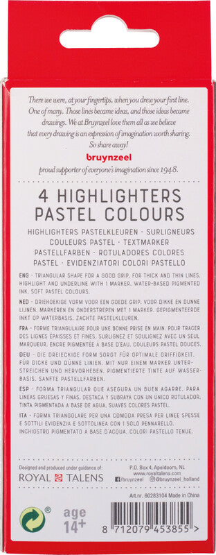 Bruynzeel Textmarker Set 4 Farben Pastell – Keilspitze