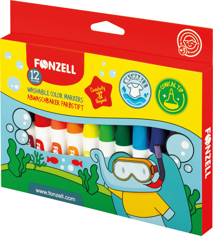 Fonzell Filzstifte, Strichbreite 7 mm, 12 Farben