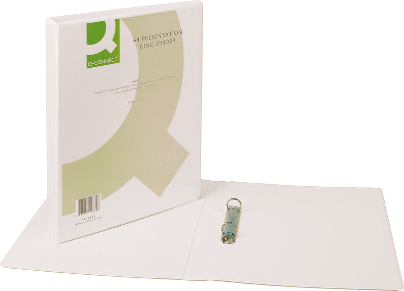 Q-connect Zeigebuch – A4 Hochformat – 2-Ring O-Ring-Mechanik, Ø 30 mm, Rücken 51 mm – Weiss, mit Sichttasche