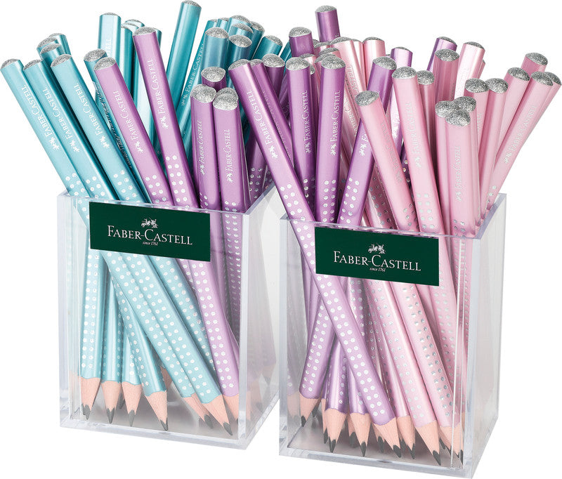 Faber-Castell Grip Jumbo Sparkle Metallic Bleistift, Dreikant, Jumbo, B, Mine Ø 3,25 mm, farbig sortiert