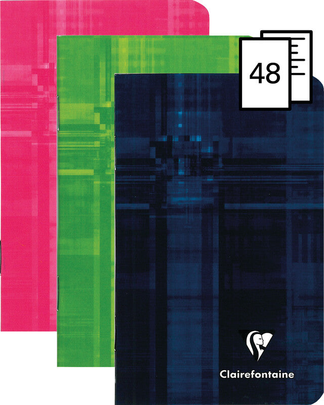 Clairefontaine Notizheft, 75 × 120 mm, kariert, Klammerheftung, Karton, 48 Seiten, 90 g/m² – farbig sortiert