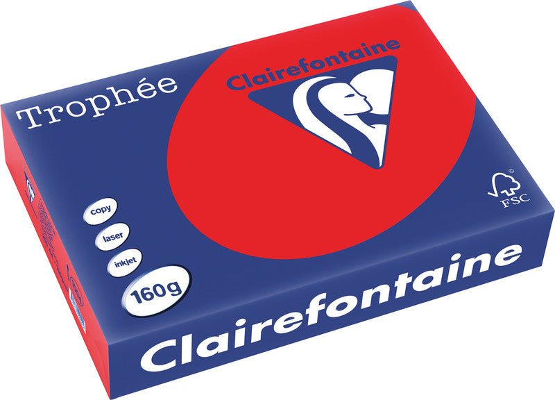 Clairefontaine Kopierpapier – A4, 160 g/m², Korallenrot – für Inkjet/Laser/Kopierer – 250 Blatt