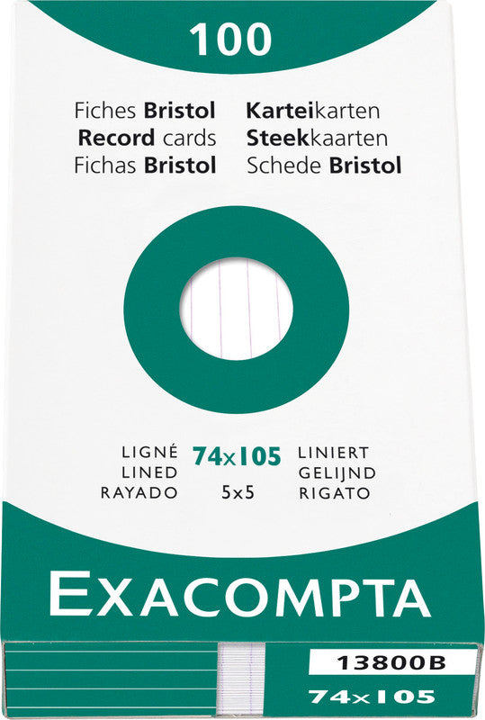Exacompta Karteikarte A7 quer, liniert, weiss, 205 g/m², Karteikarton – 100 Stück