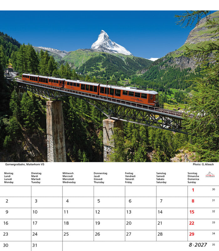 Calendaria Bildkalender Schweiz 2027 – 21 × 24 cm – Kalendarium d/f/i/e