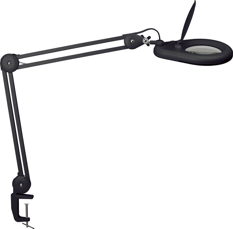 MAUL Leuchtlupe – 1,75× – Ø 127 mm – mit LED, schwarz, Klemmfuss (Klemmweite 65 mm)