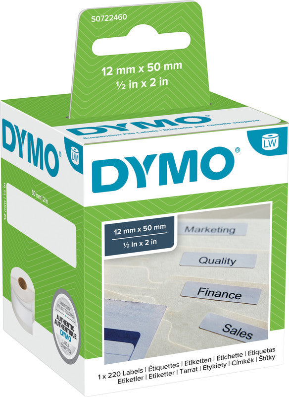 DYMO Etiketten, 50 mm × 12 mm, weiss, Papier, permanent, für LabelWriter 310, 320, Turbo 330 und andere, 220 Stück.