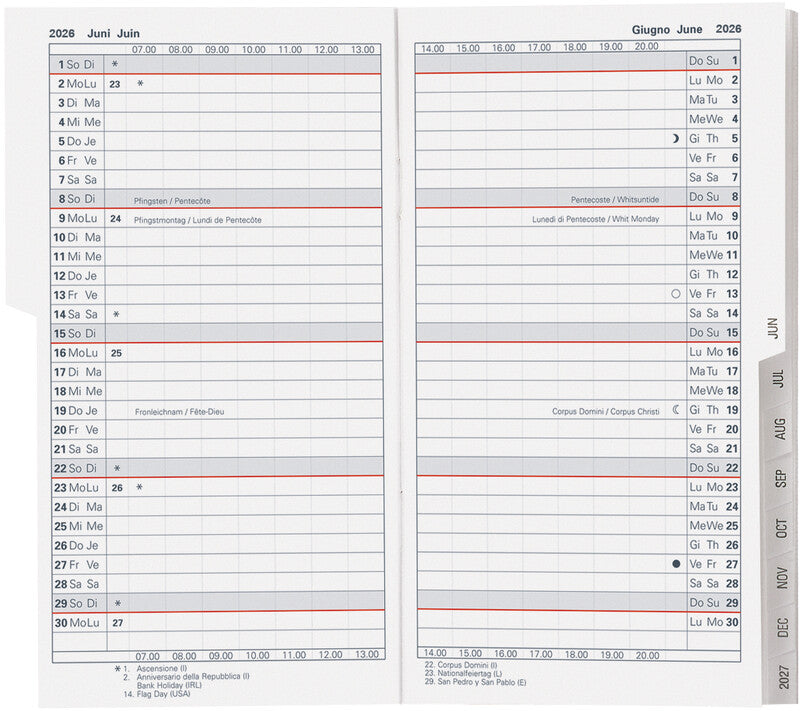Biella Luzern Kalender-Einlage – 1 Monat/2 Seiten, 8,7 × 15,3 cm, 15 Monate Okt–Dez, 2026, PEFC