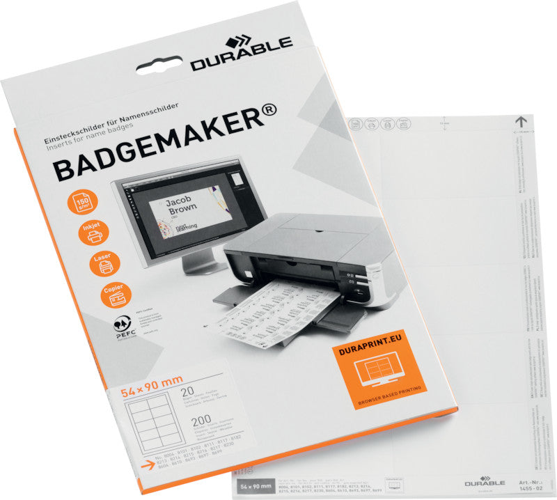 Durable Schuletiketten – 90 × 54 mm, 200 Stk, 20 Bogen, Papier
