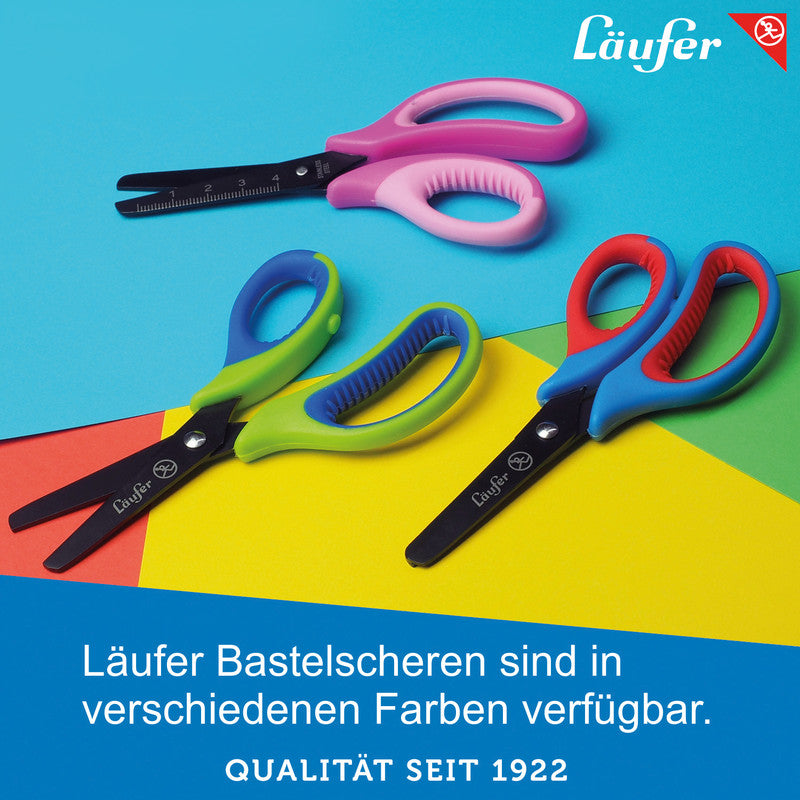 Laufer Kinderschere – titanbeschichtet, für Rechtshänder, abgerundete Spitzen, Kunststoffgriffe, grün/blau