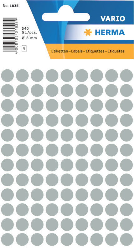 HERMA Schmucketiketten – Motiv Farbpunkte – Papier, 540 Stk, 5 Bogen, Ø 8 mm