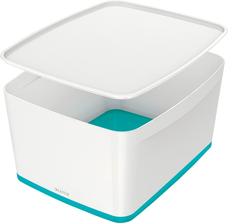 Leitz Aufbewahrungsbox MyBox – Kunststoff, weiss/eisblau, 31,8 × 19,8 × 38,5 cm – 1er-Pack