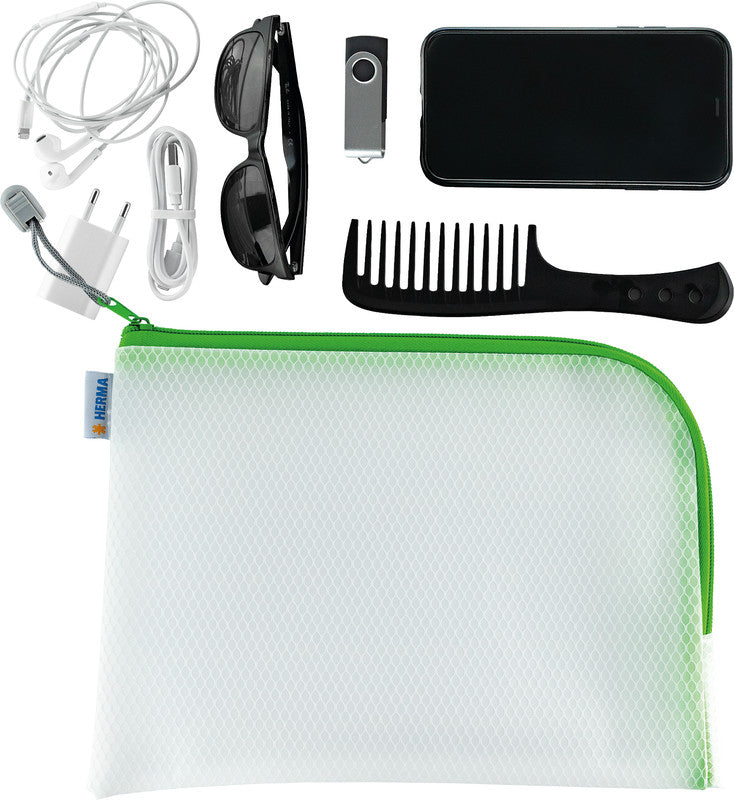 HERMA Reissverschlusstasche Etui – Grün – Kunststoff – 26,0 × 20,0 × 0,7 cm