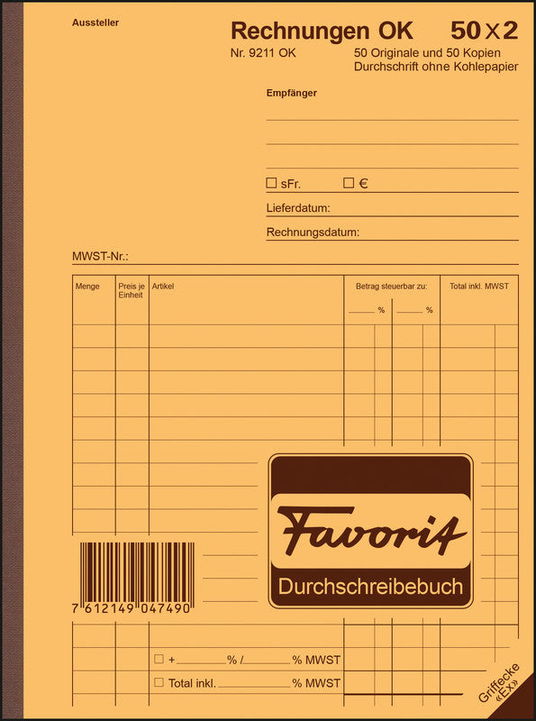 Favorit Formularblock – Rechnungen, Deutsch, 50 Blatt, A5