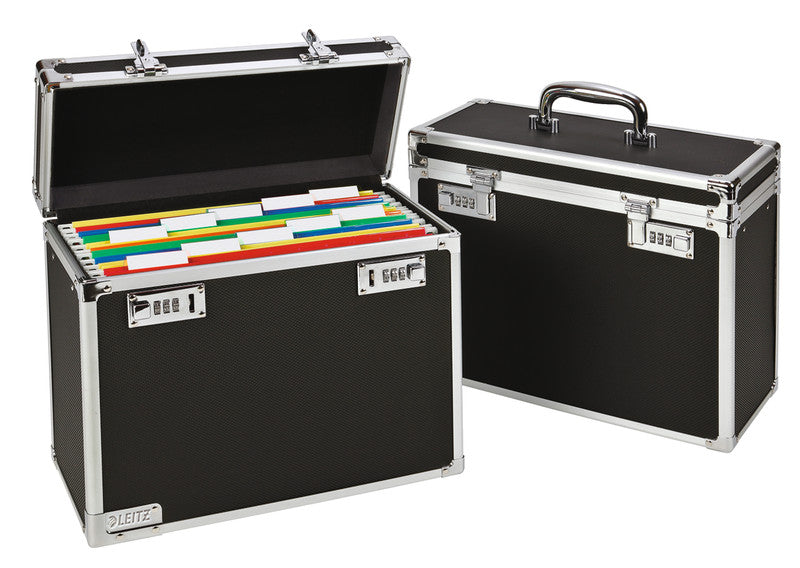 Leitz Hängemappen-Box A4 – für 15 Hängemappen, mit Tragegriff, 366 × 310 × 165 mm, Schwarz, Holz