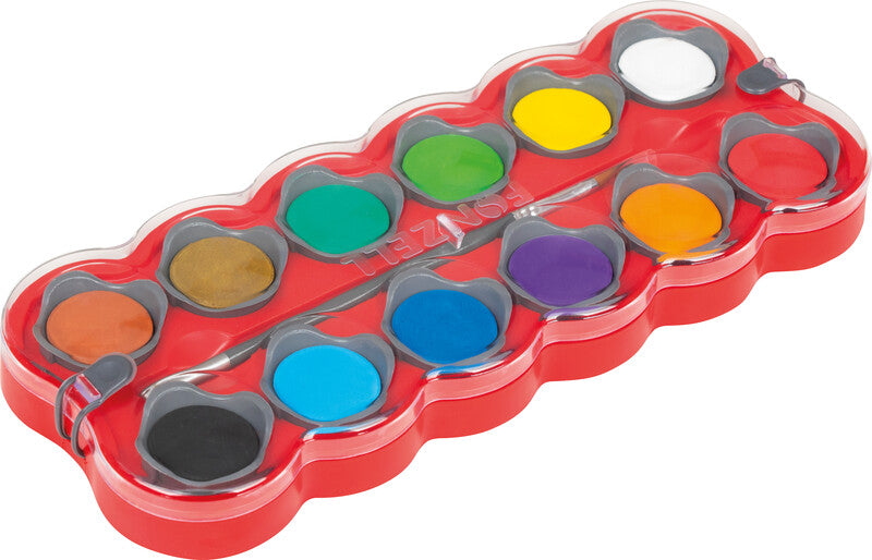 Fonzell Deckfarbkasten – 12 Farben, sortiert, mit Pinsel