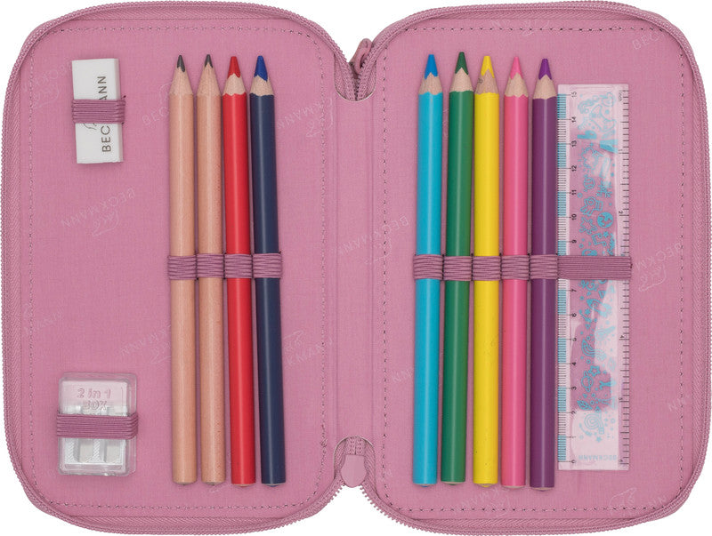 Beckmann Sport Jr. – Schüleretui, 3 Klappen, gefüllt (28-teilig), mehrfarbig, 12 × 20,5 × 7 cm