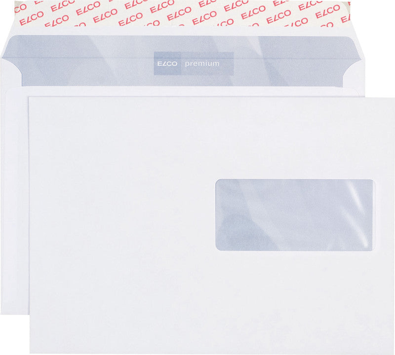 Elco Couvert C5, Fenster rechts, selbstklebend, hochweiss, 100 g/m², mit Innendruck – 500 Stk.