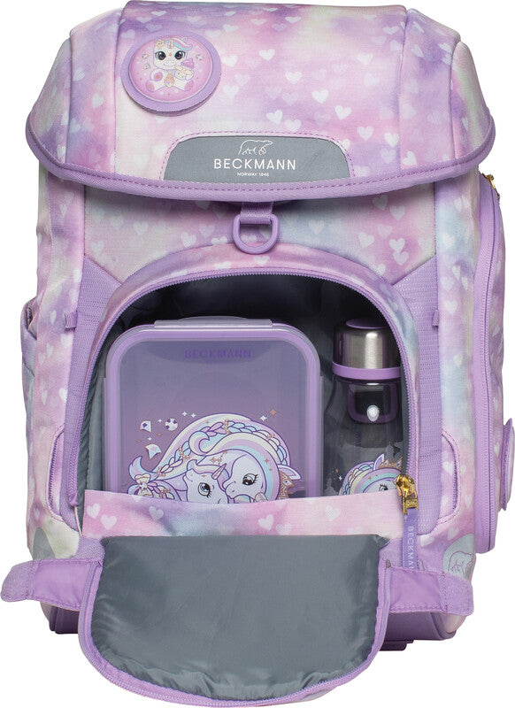 Beckmann Schulrucksack Plus Air – Einhorn Prinzessin Lila – 28,0×40,5×23,0 cm – Recycelte Materialien