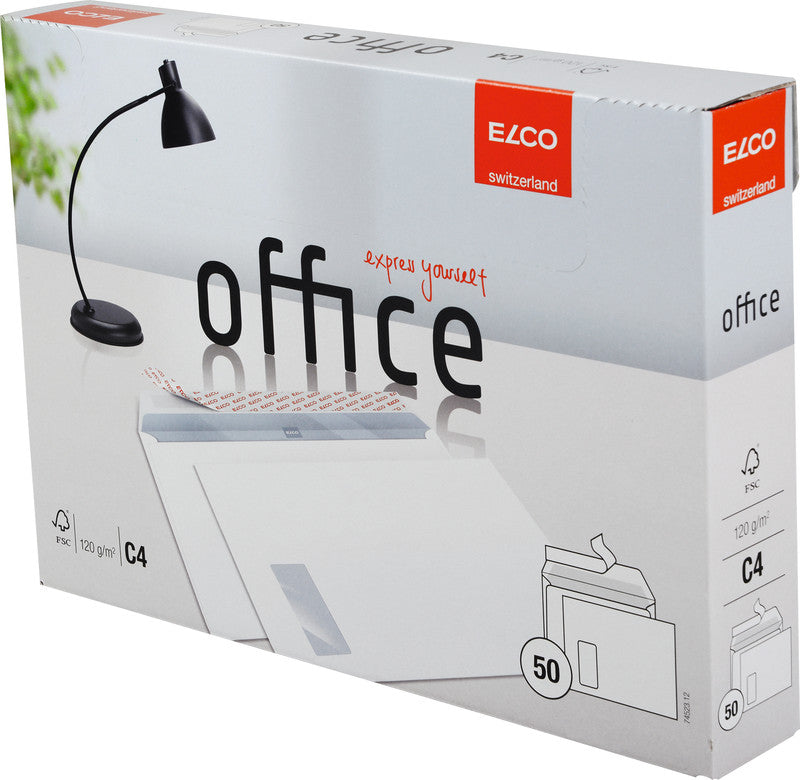 Elco Couvert C4 (324 × 229 mm), Haftklebend (Optifix), Hochweiss, 120 g/m², Gerade Klappe, Papier – 50 Stk.