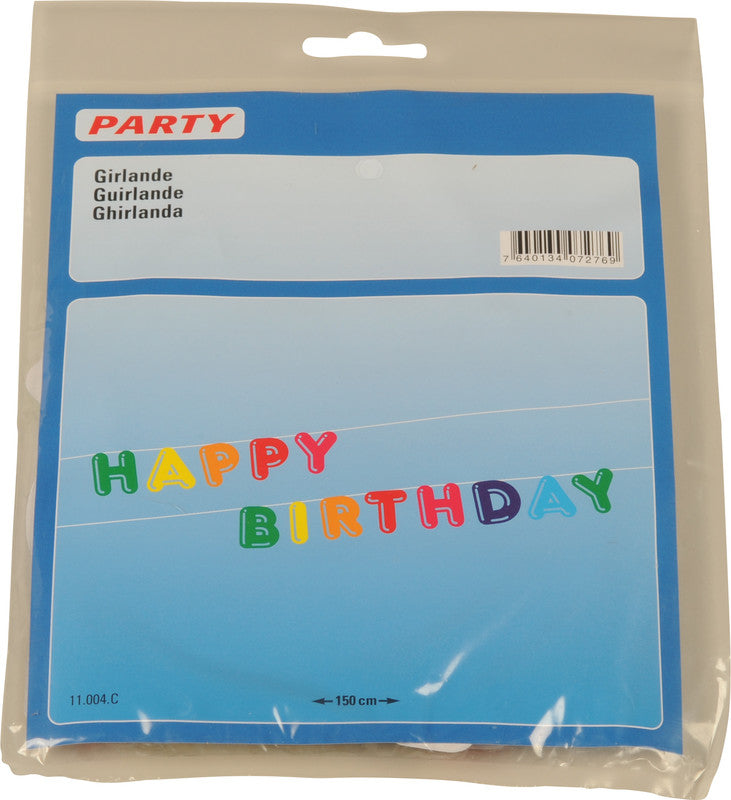 Party Girlande, aus Karton, mehrfarbig, Motiv 'Happy Birthday', 1500 mm