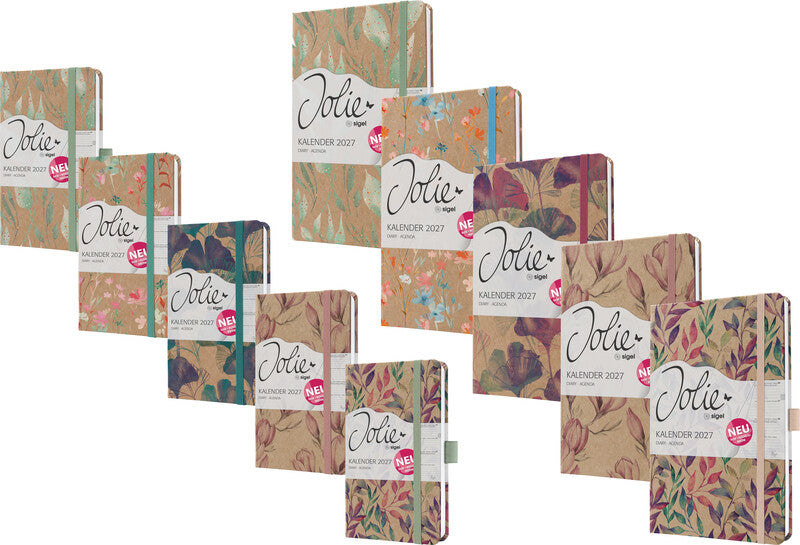 Sigel JOLIE Pure Agenda – 1 Woche/2 Seiten, gebunden, A6, 2027, mehrsprachig, Moonlight Ginkgo, FSC