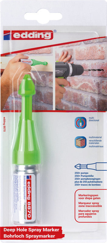 Edding Bohrloch-Spraymarker – für Bohrlöcher 3–13 mm, bis 50 mm Tiefe – neongrün