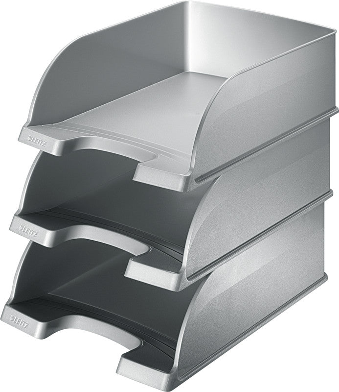Leitz Briefkorb – mit Griffausschnitt, mit Beschriftungsfeld, matt, silber, B 255 × H 103 × T 357 mm