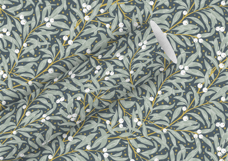 Braun + company Geschenkpapier Rolle – Christmas Leaves (Weihnachten) – 700 × 2000 mm – Indigo