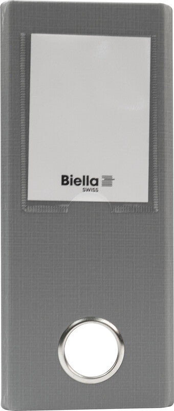 Biella Ordner – A6 hoch – 2-Ring Hebelmechanik, Rücken 80 mm – grau, Karton, mit Niederhalter, Griffloch, FS