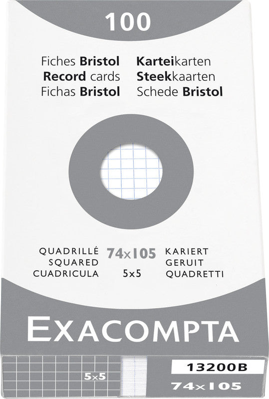 Exacompta Karteikarte A7 quer, kariert, weiss, 205 g/m², Karteikarton – 100 Stück