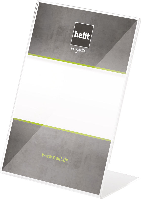 Helit Tischaufsteller – für A6 Hochformat, Transparent, Kunststoff, 100×48×155 mm