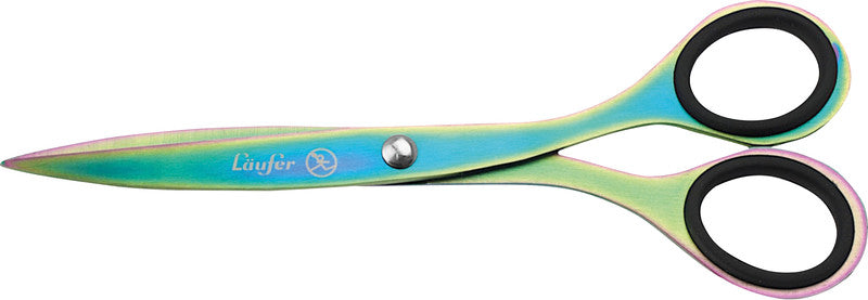 Laufer Universalschere – 17,0 cm, titanbeschichtet, für Rechtshänder, spitz, Gummigriffe, mehrfarbig