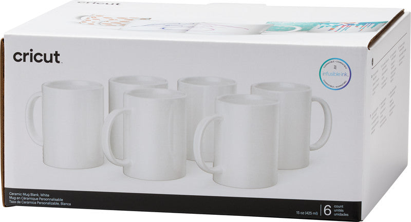 Cricut Tasse – 0,44 l, Keramik, weiss, für Cricut Tassenpresse Mug Press, 6 Stück