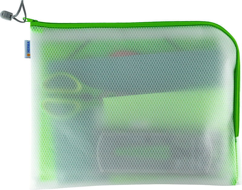 HERMA Reissverschlusstasche Etui – Grün – Kunststoff – 36 × 28 × 0,7 cm