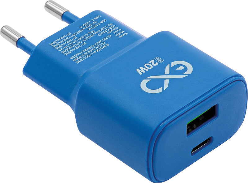 EXC SLIM Netzteil – 20 W, 1× USB-C + 1× USB-A, Überspannungsschutz