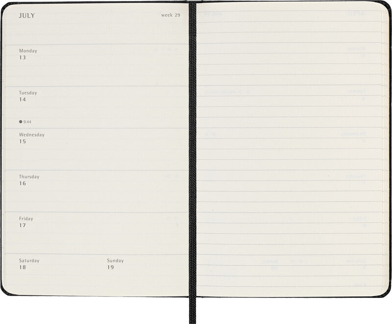Moleskine Schüleragenda – 1 Woche/1 Seite, gebunden, 9 × 14 cm, 18 Monate Juli–Dezember, Englisch, Schwarz, FSC