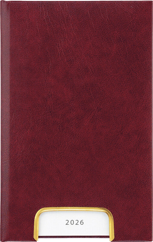 Biella Disponent Agenda – 1 Tag pro Seite, gebunden, 10,1 × 16,0 cm, 2026, 1-h-Takt, weinrot, FSC