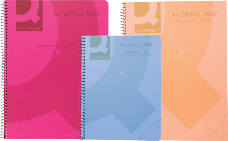 Q-CONNECT Spiralblock, Softcover, 80 Blatt, mikroperforiert, 4-fach gelocht, 70 g/m² – Blau
