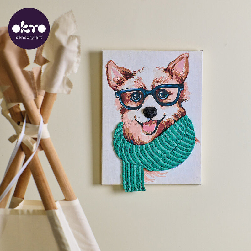 Okto Sensory Art – Modellier- und Malset Air Clay 3D Stylischer Corgi – ab 14 Jahren – 2 Pinsel – 400 × 300 mm