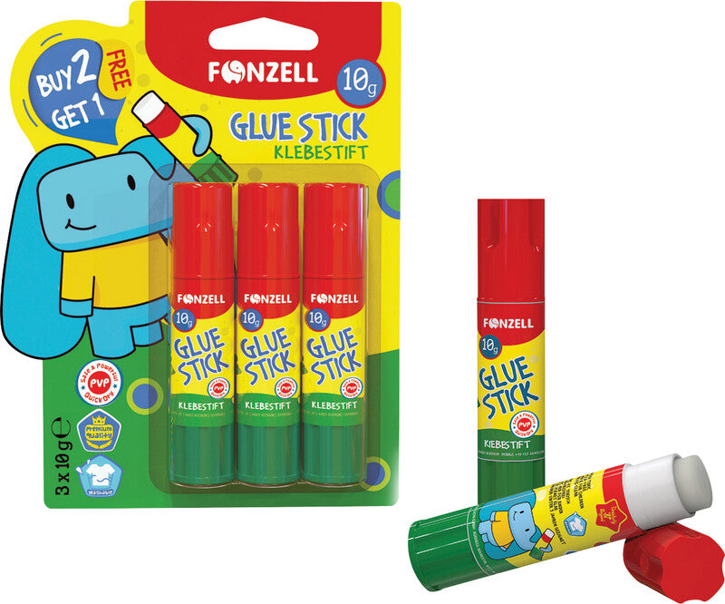 Fonzell Klebestift – permanent, transparent, lösemittelfrei, 10 g, für Papier, Fotos, Stoff und mehr