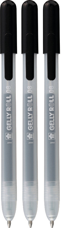 Sakura Classic Gelschreiber 3er Set – Schwarz, 0,4 mm, schnelltrocknend, für dunkles Papier, Kappe