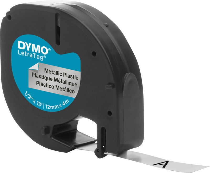 DYMO Schriftband – 12 mm × 4 m, silber, schwarz