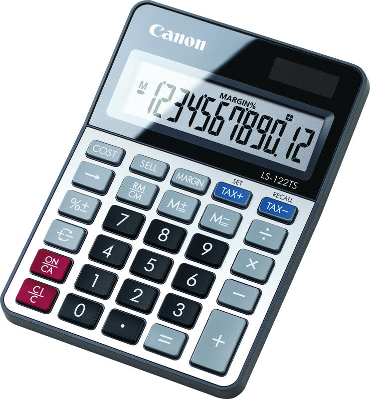 Canon Tischrechner LS-122TS – 12-stellig, LCD, Solar + Batterie, silber, 106×149×24 mm