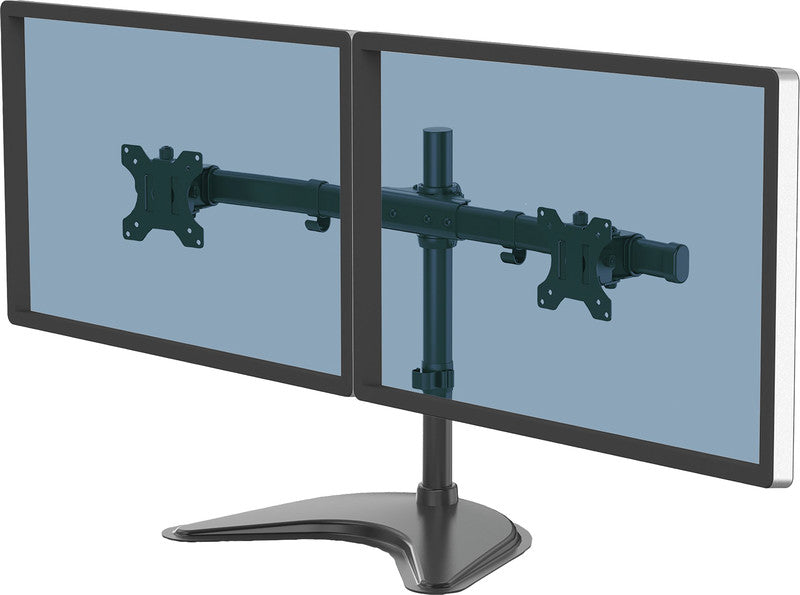 Fellowes Seasa – Monitorhalterung, 2 Monitore, Standfuss, bis 27", VESA 75 × 75/100 × 100 mm, 8 kg, Schwarz