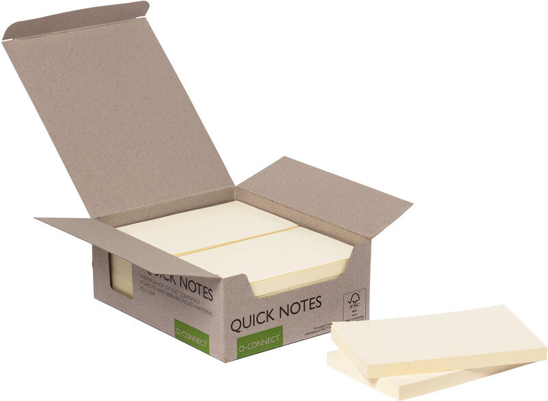 Q-Connect Haftnotizen – 127×76 mm – gelb, 12×100 Blatt, Recyclingpapier, ohne Einzelverpackung