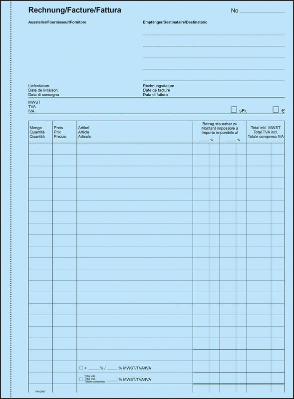 Favorit Formularblock – Rechnungen, mehrsprachig, 50 Blatt, A4